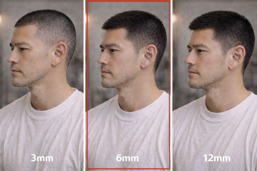 6mm程度のスポーツ刈り